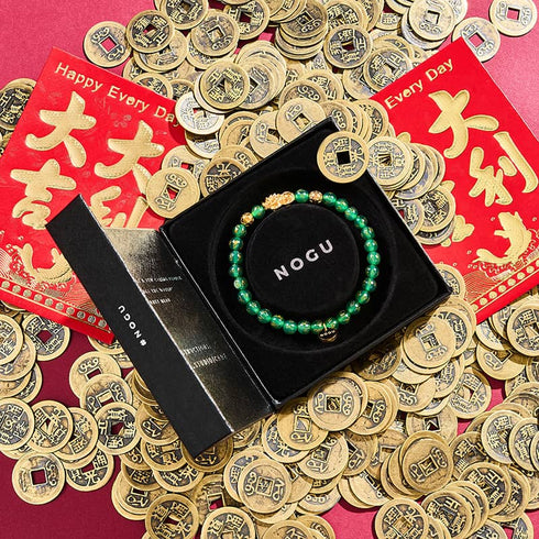 Mini Pixiu Feng Shui Bracelet | EARTH Element | Green Agate x 18k Gold